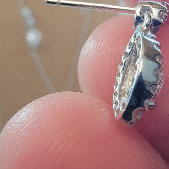 Vintage Sterling Silver CZ Necklace and Earring Set with Marquise Drop Design - Picture 7 of 10